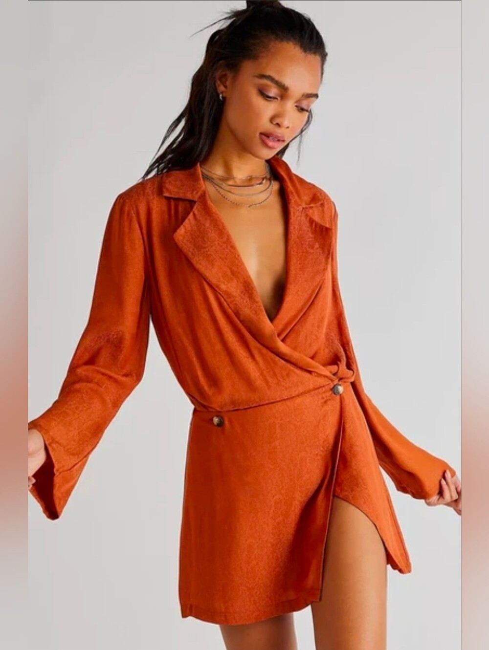 Free People Simone Notch Lapel Cinnabar Mini Dress Size XS